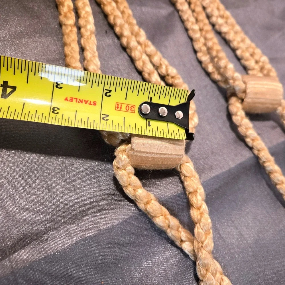 Set of 2 Vtg  Beige Braided Cord Curtain Tiebacks with Tassels‎ and Wooden Beads